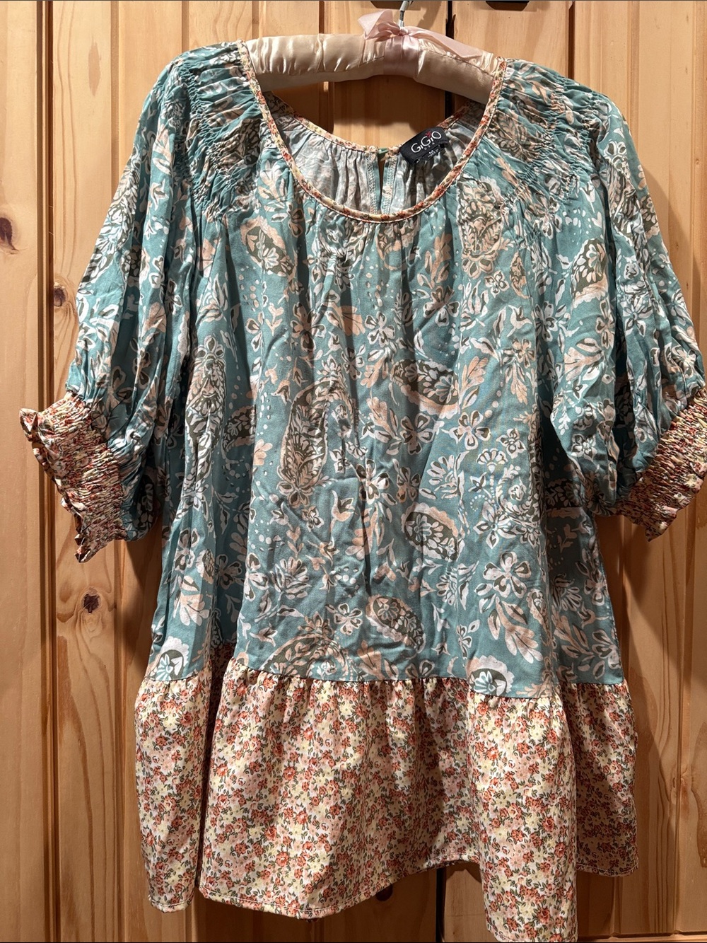 Gucci Teal and Cream Floral Boho Tunic Top
